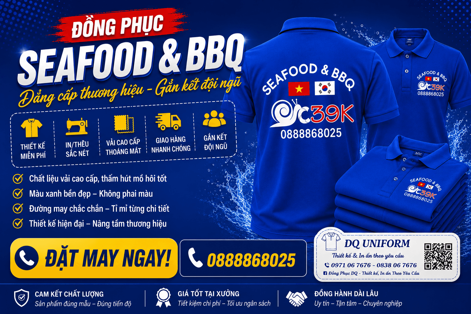 ĐỒNG PHỤC SEAFOOD & BBQ CAO CẤP – NÂNG TẦM THƯƠNG HIỆU NHÀ HÀNG từ DQ UNIFORM